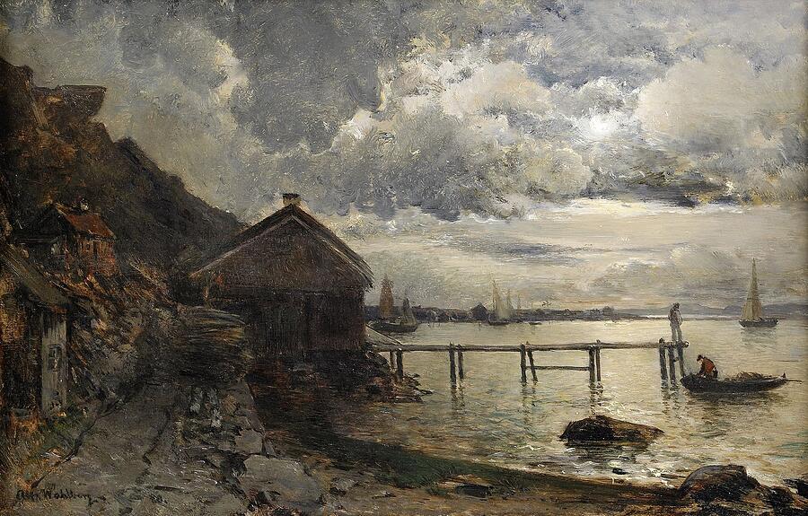 Swedish Painters Painting - Moonlight, Fjallbacka by Alfred Wahlberg Swedish Painters Painting - Moonlight, Fjallbacka by Alfred Wahlberg