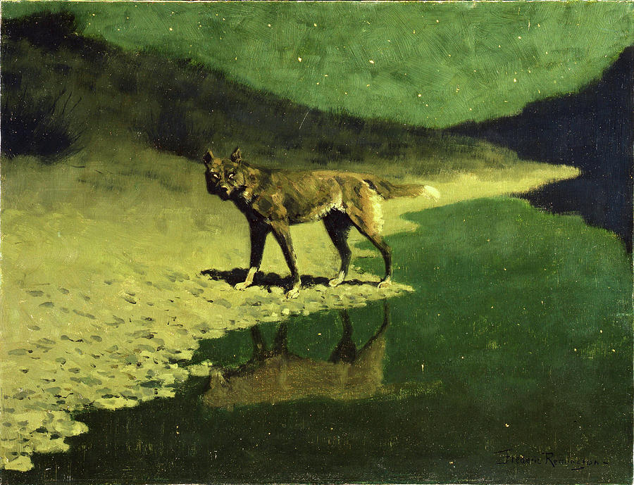 Moonlight. Wolf #1 Painting by Frederic Remington