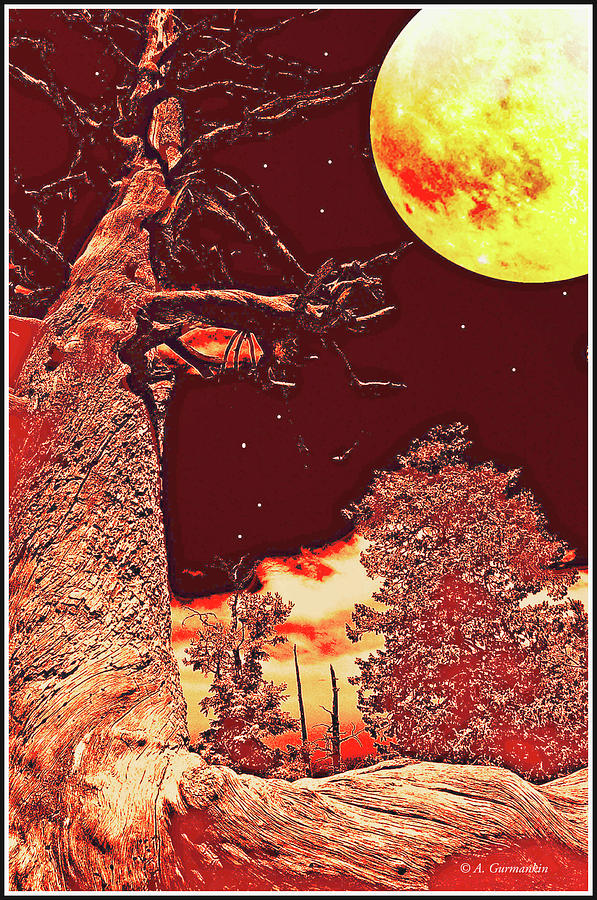 Moonlit Landscape Fantasy, Digital Painting #1 Digital Art by A Macarthur Gurmankin