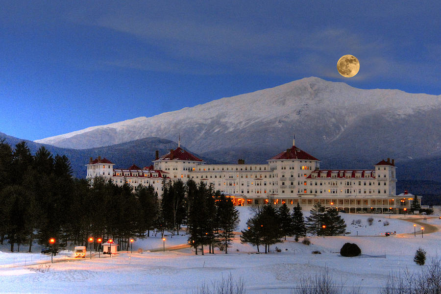 Winter Photograph - Moonrise over the Mount Washington Hotel #1 by Ken Stampfer
