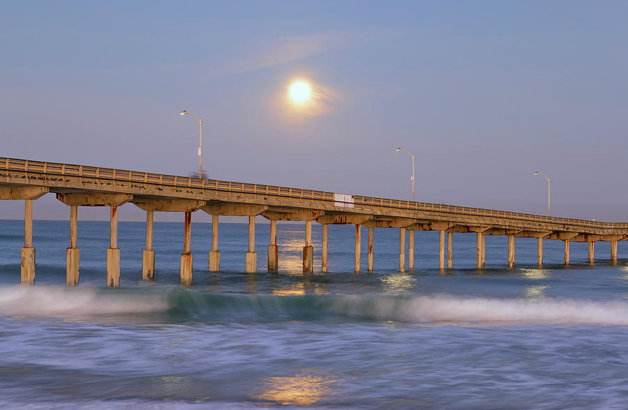 Mystical Moon At The Ocean Beach Pier Photograph by Joseph S Giacalone