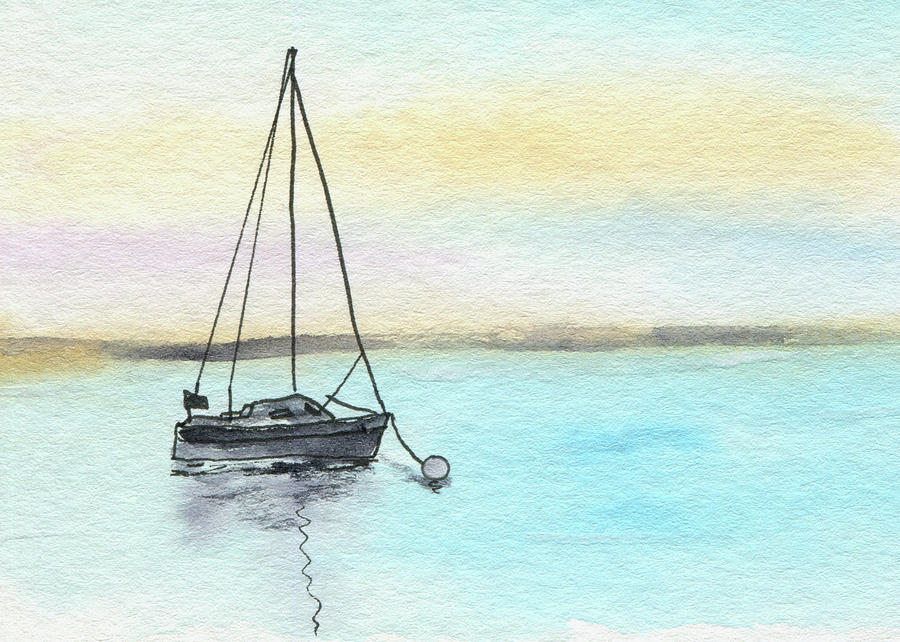 Moored Sailboat #1 Painting by R Kyllo