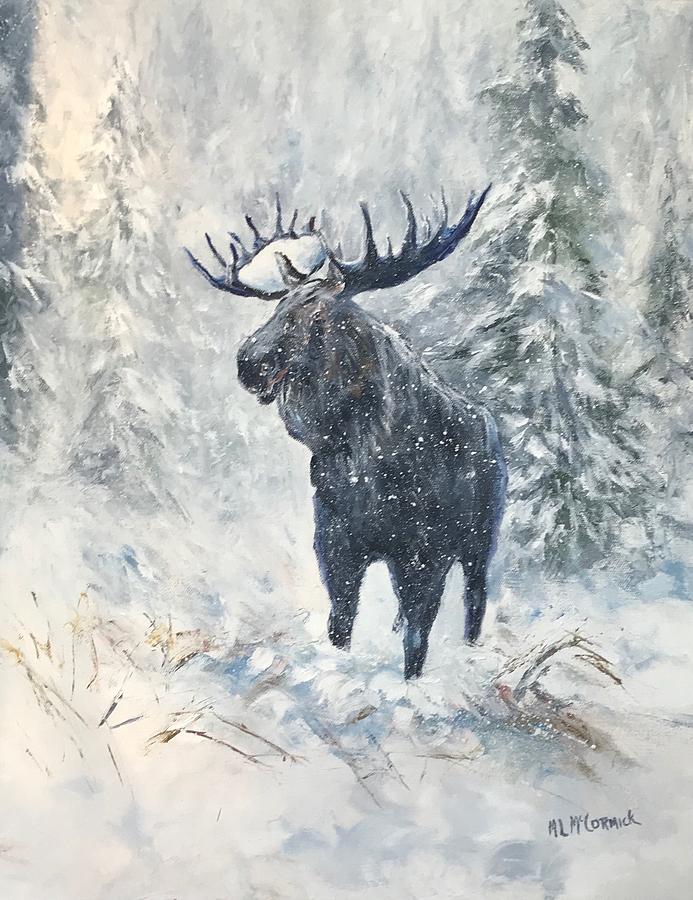 Moose in Winter Painting by ML McCormick