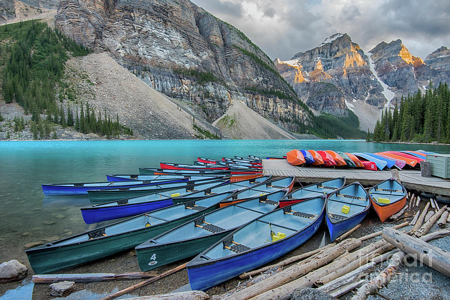 Moraine Canoes Lined Up For The Night Photograph