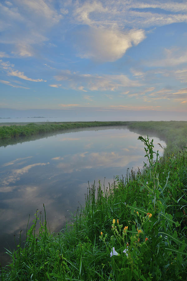 Morning Clouds Reflected in Nippersink Creek of Glacial Park #1 Photograph by Ray Mathis