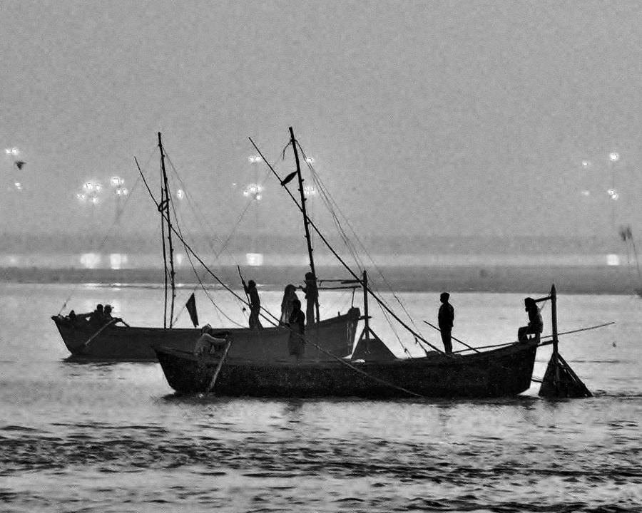 Morning Ferry On the Ganges - Allahabad India Photograph by Kim Bemis