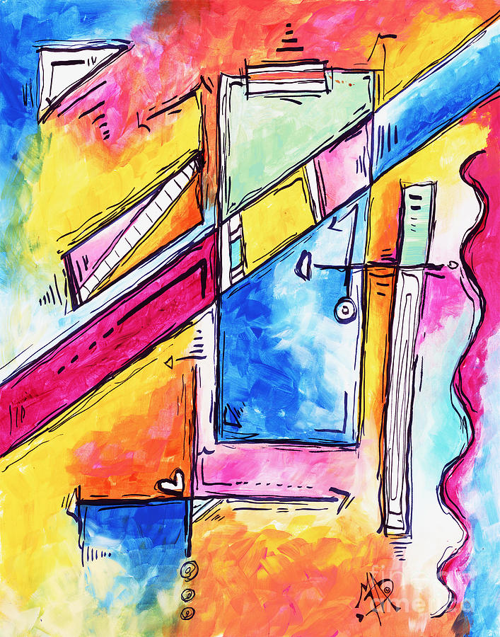 Abstract Painting - MORNING JOURNEY Original Abstract Pop Art Style Colorful Abstract Painting by Megan Aroon
