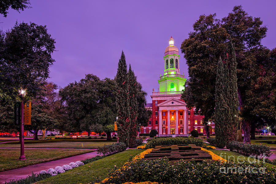 Waco Photograph - Morning Twilight Shot of Pat Neff Hall from Founders Mall at Baylor University - Waco Central Texas #1 by Silvio Ligutti
