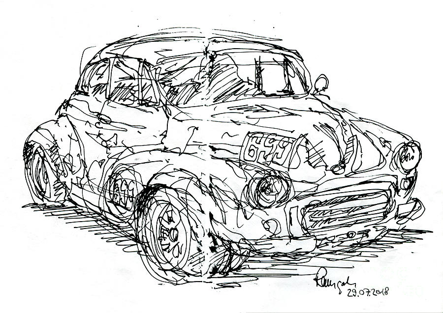 MINI Cooper S Car Ink Drawing and Watercolor #1 Yoga Mat by Frank