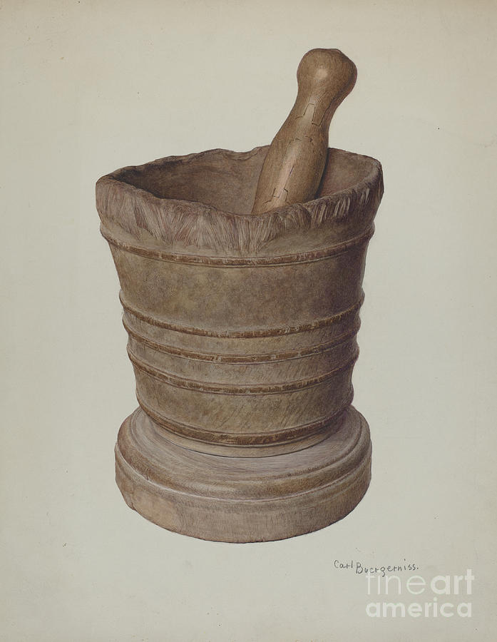 Mortar And Pestle Drawing by Carl Buergerniss