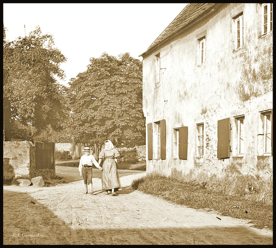 Mother and Son Walk on Dirt Road, Dresden, Germany, 1903, Vintag #1 Photograph by A Macarthur Gurmankin