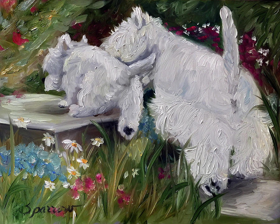 Westie Painting - Mothers Day by Mary Sparrow Westie Painting - Mothers Day by Mary Sparrow
