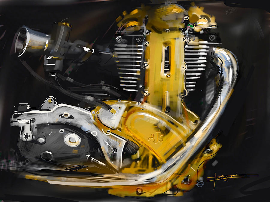 Motorcycle Engine Painting by Peter Fogg