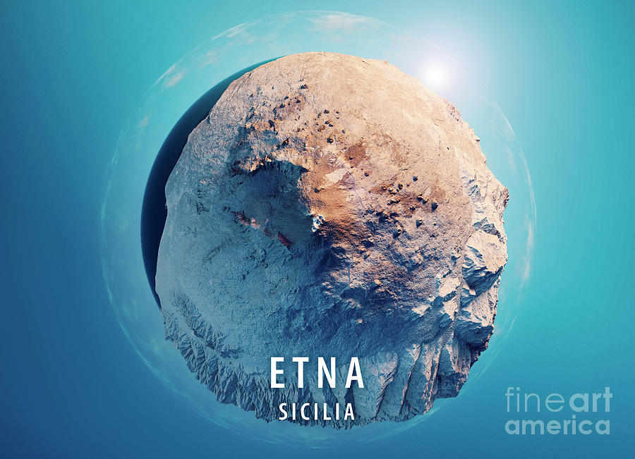 Map Digital Art - Mount Etna 3D Little Planet 360-Degree Sphere Panorama Blue #1 by Frank Ramspott