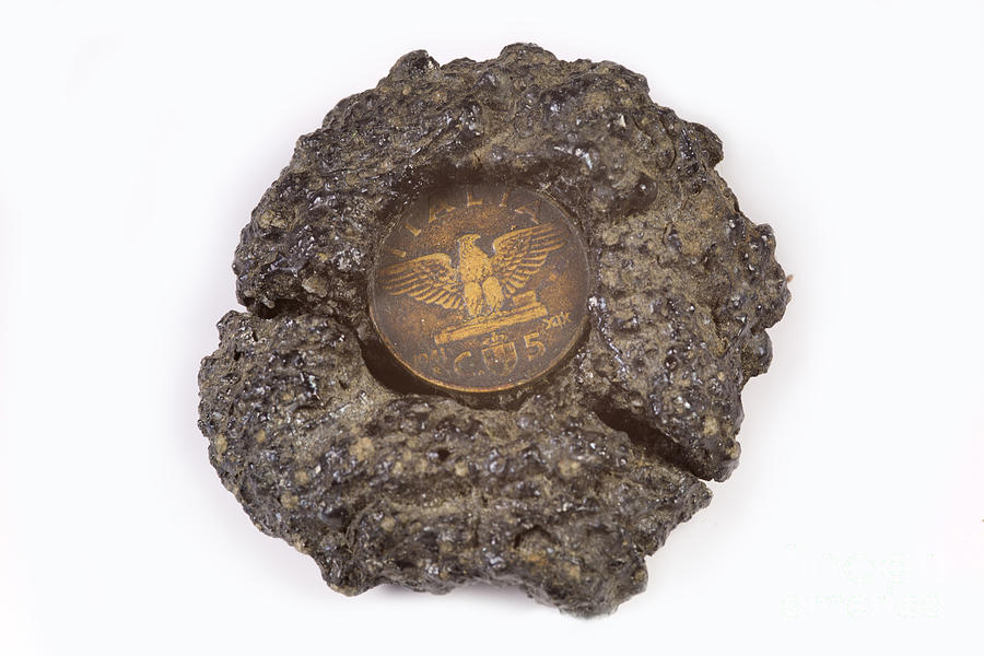 Mount Etna Souvenir Coin In Lava #1 Photograph by Ted Kinsman