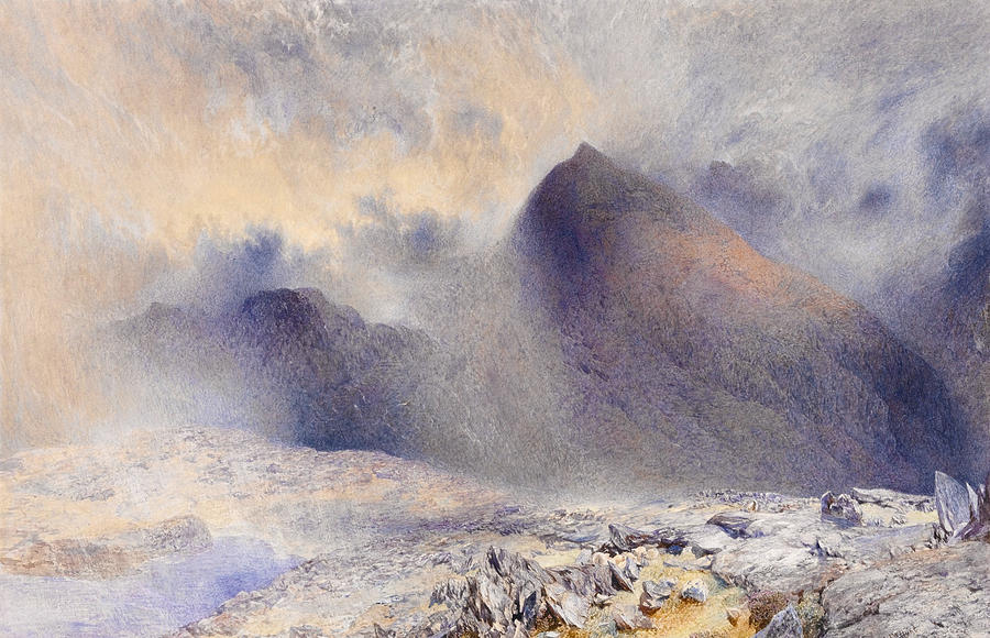 Alfred William Hunt Drawing - Mount Snowdon through Clearing Clouds #2 by Alfred William Hunt