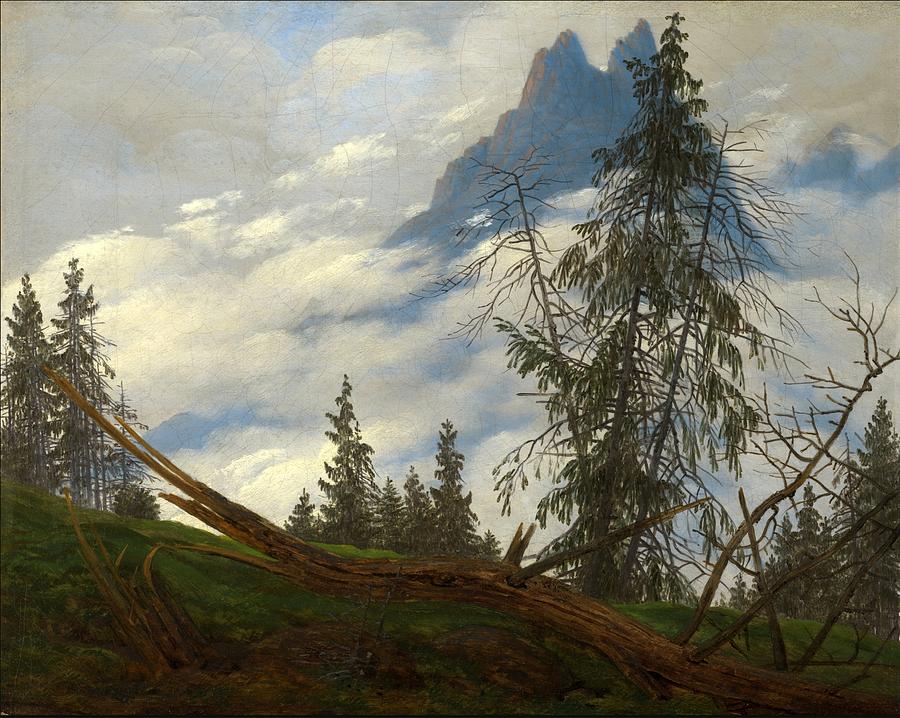 Mountain Peak With Drifting Clouds #1 Painting by Caspar David Friedrich