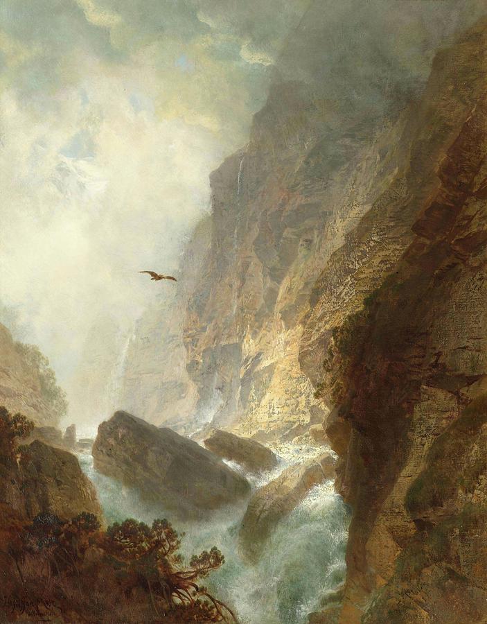 Mountain ravine in the Swiss Alps #1 Painting by Johann Gottfried
