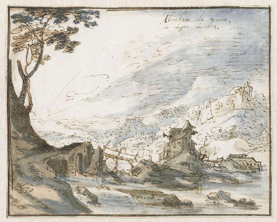 Mountainous Landscape With A Wooden Bridge, Abraham De Vries, 1613 Painting