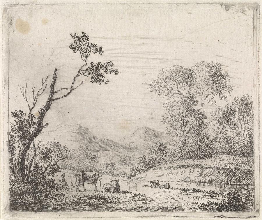Mountainous Landscape With Grazing Cattle, Johannes Christiaan Janson, 1778 - 1823 Painting