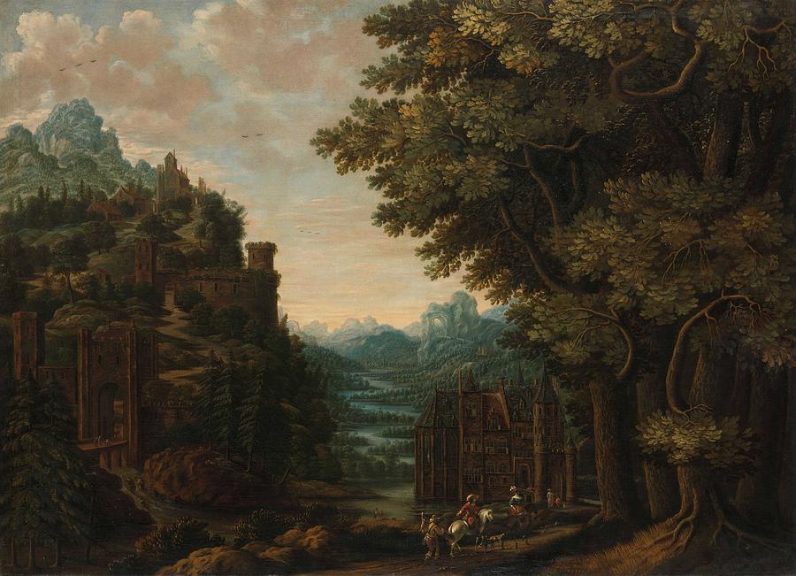 Mountainous Landscape With River Valley And Castles, Jan Meerhout, 1661 Painting