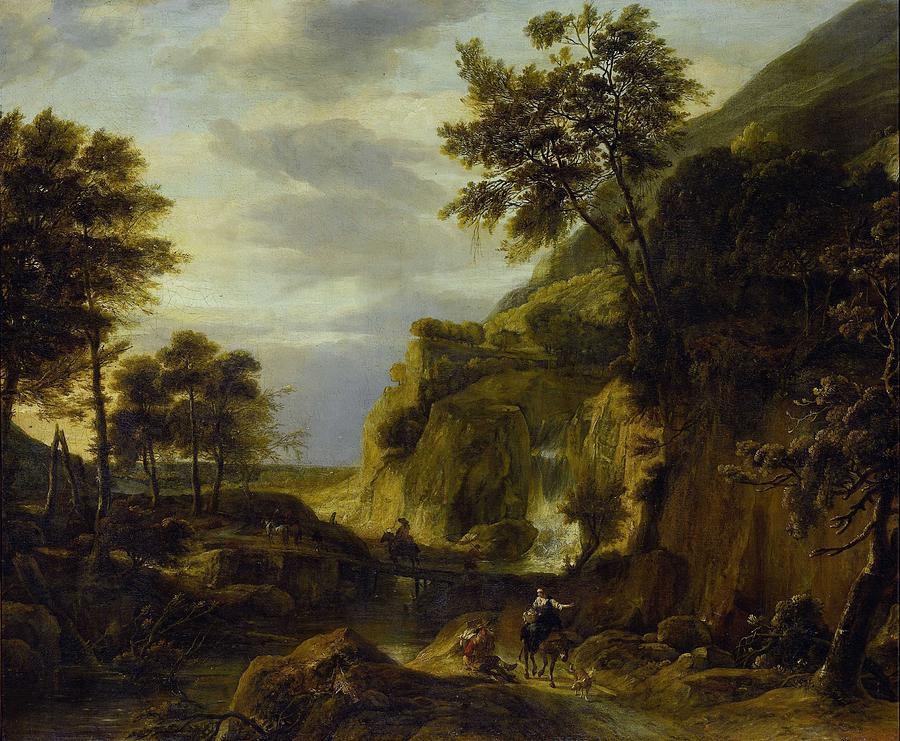 Mountainous Landscape With Waterfall, Roelant Roghman, 1650 - 1692 Painting
