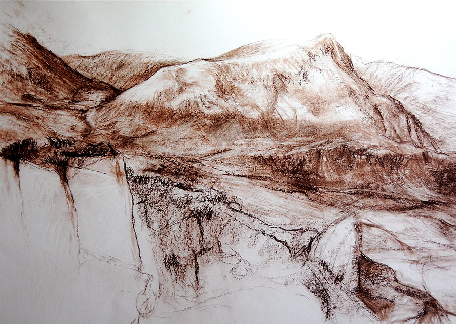 Mountains in Snowdonia Drawing by Harry Robertson