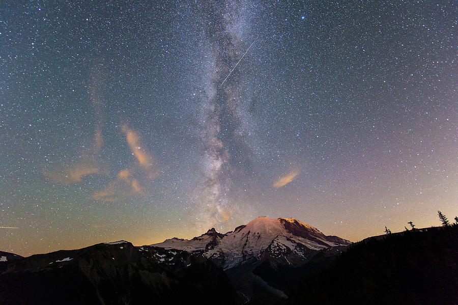 Mt.Rainier with Milky way #1 Photograph by Hisao Mogi