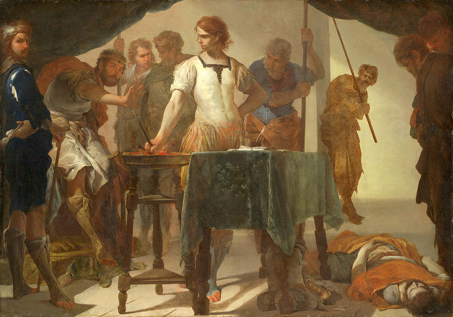 Mucius Scaevola Confronting King Porsenna #1 Painting by Bernardo Cavallino