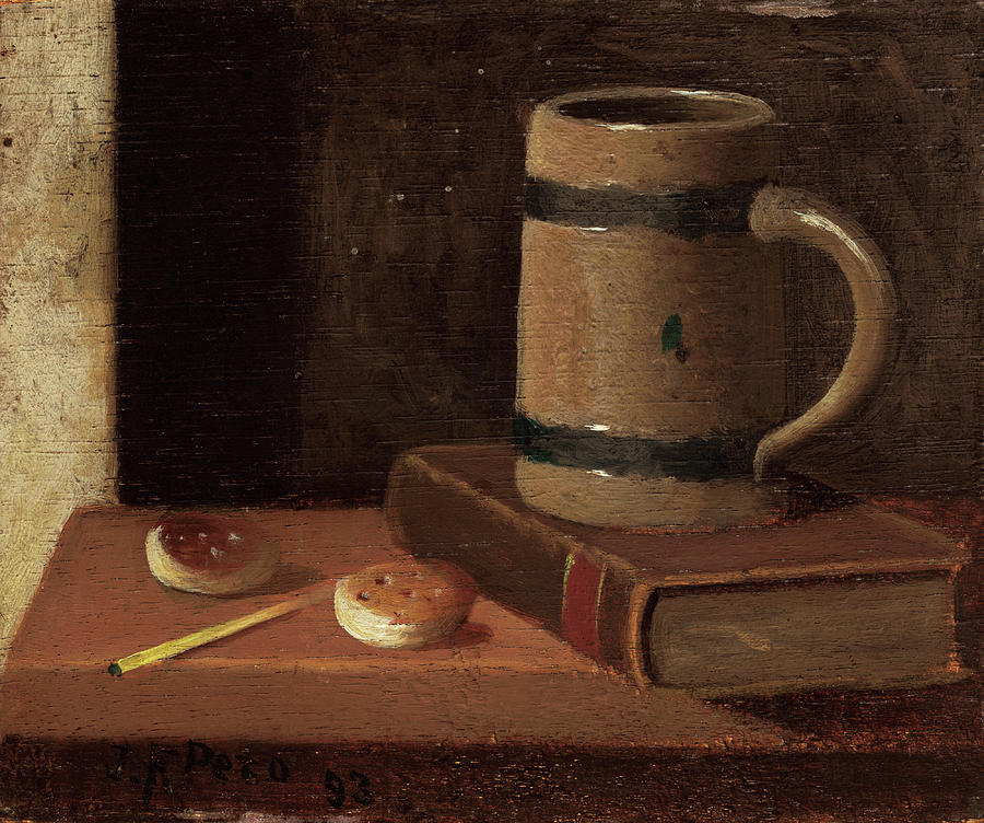 Mug, Book, Biscuits, and Match #1 Painting by John Frederick Peto