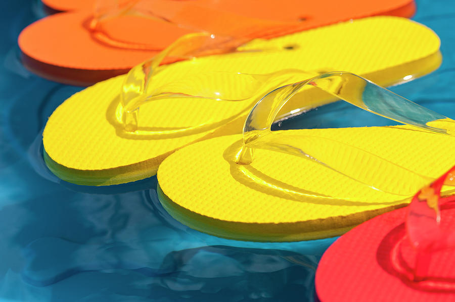 multi coloured flip flops