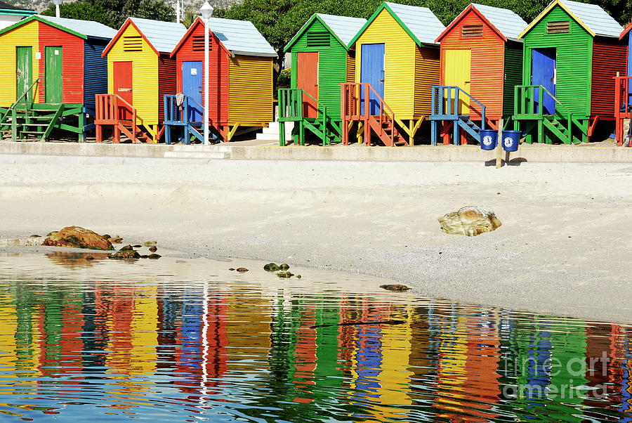 Multicoloured beach huts on Muizenberg beach #1 Photograph by Sami Sarkis