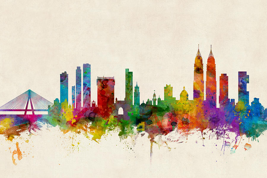 Watercolour Digital Art - Mumbai Skyline India Bombay #1 by Michael Tompsett