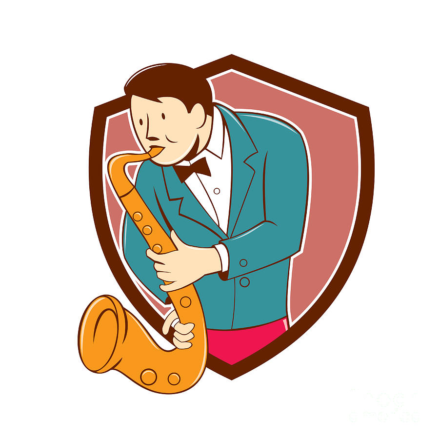 Musician Playing Saxophone Shield Cartoon Digital Art by Aloysius  Patrimonio - Fine Art America