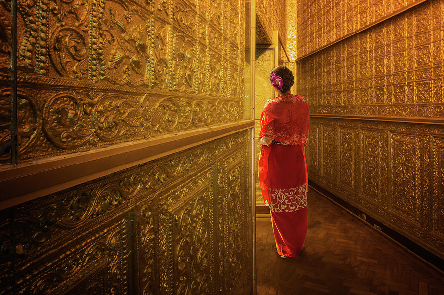 Myanmar lady atanding in the ancient emple  #1 Photograph by Anek Suwannaphoom