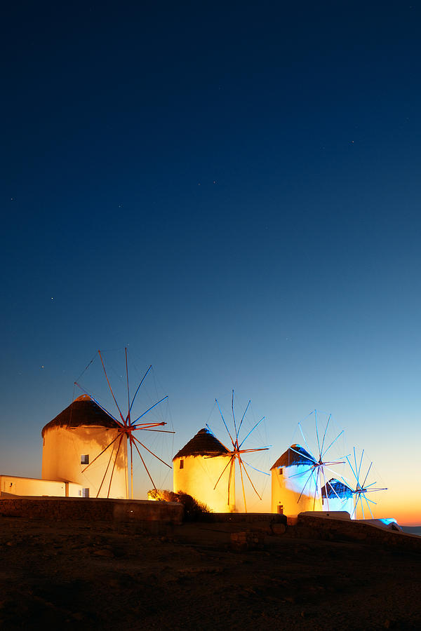 Mykonos windmill night #1 Photograph by Songquan Deng