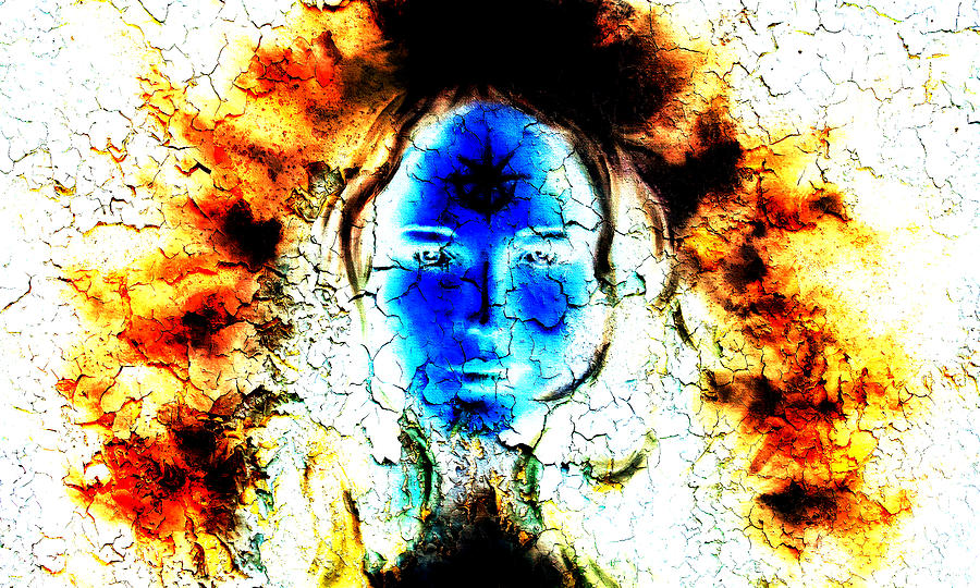 Mystic Face Women. With Structure Crackle Background Effect. With Star ...