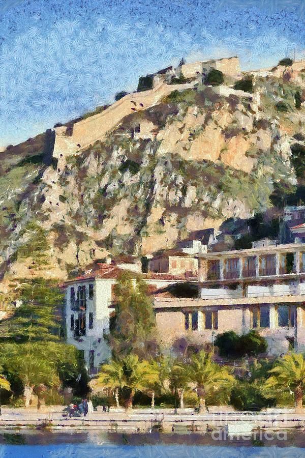 Nafplio town and Palamidi castle #1 Painting by George Atsametakis