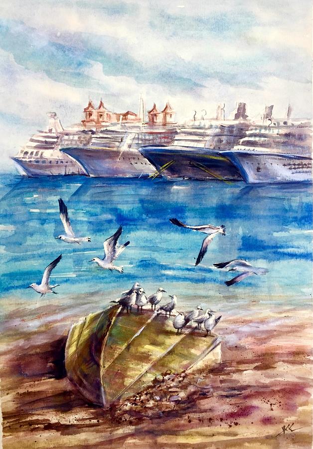 Nassau harbour #1 Painting by Katerina Kovatcheva