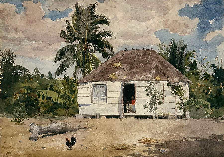Native Huts Nassau, from 1885 Painting by Winslow Homer