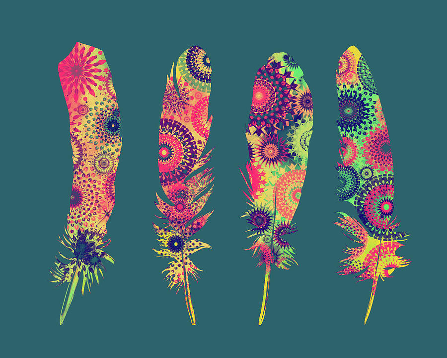 Feather Digital Art - Native Mandala Feathers #1 by Bekim M