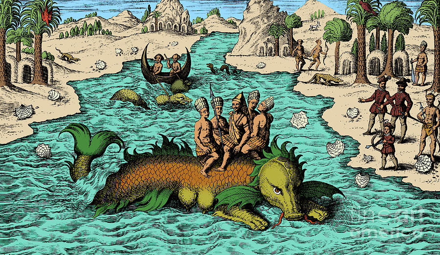 Native Noblemen Riding Sea Monster, 1621 #1 Photograph by Science Source