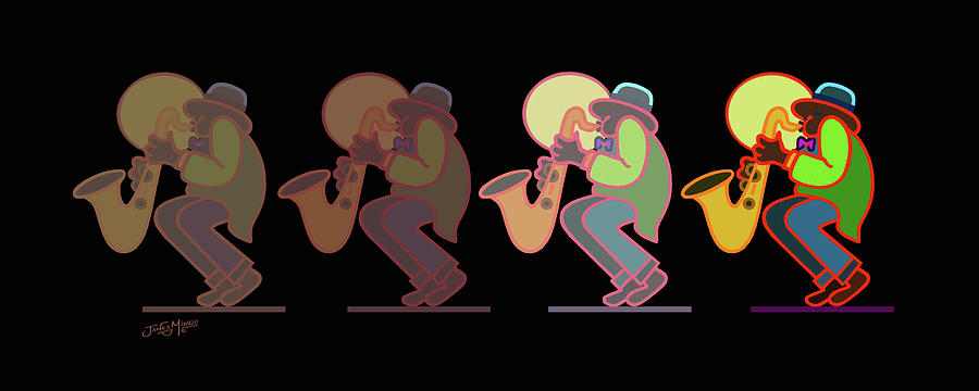 Music Digital Art - Neon Sax Players 7 #1 by James  Mingo