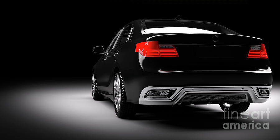 New black metallic sedan car in spotlight. Modern desing, brandless. #1 Photograph by Michal Bednarek
