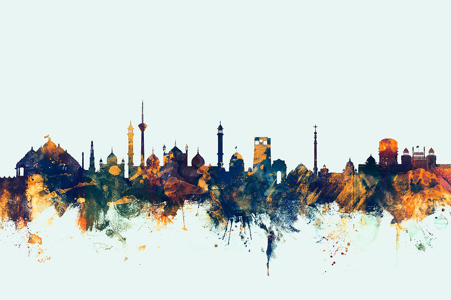Watercolour Digital Art - New Delhi India Skyline #1 by Michael Tompsett