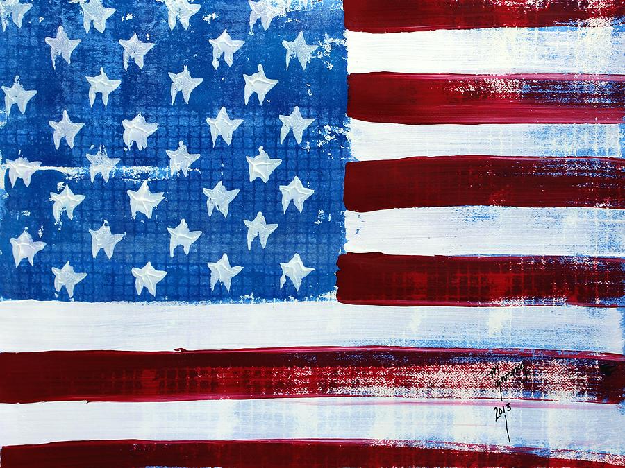 Denim American Flag Painting by Richard Sean Manning