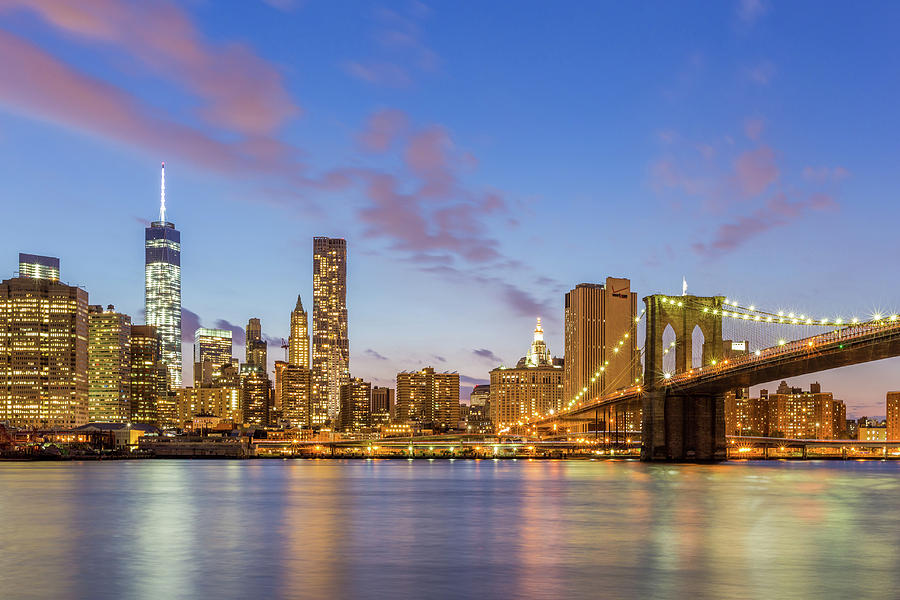 New York City Downtown Skyline And Brooklyn Bridge Photograph by Kan ...