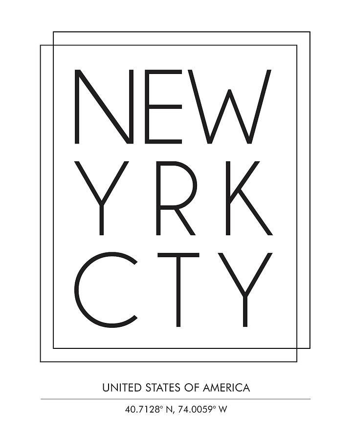 New York City, United States Of America - City Name Typography - Minimalist City Posters Mixed Media