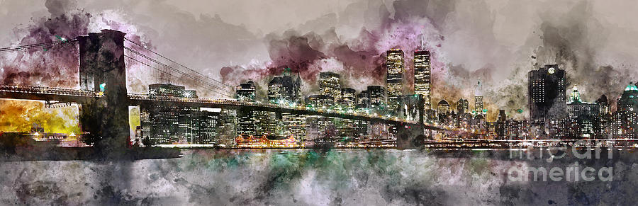 New York City Skyline Photograph - New York City Skyline Watercolor  by Jon Neidert