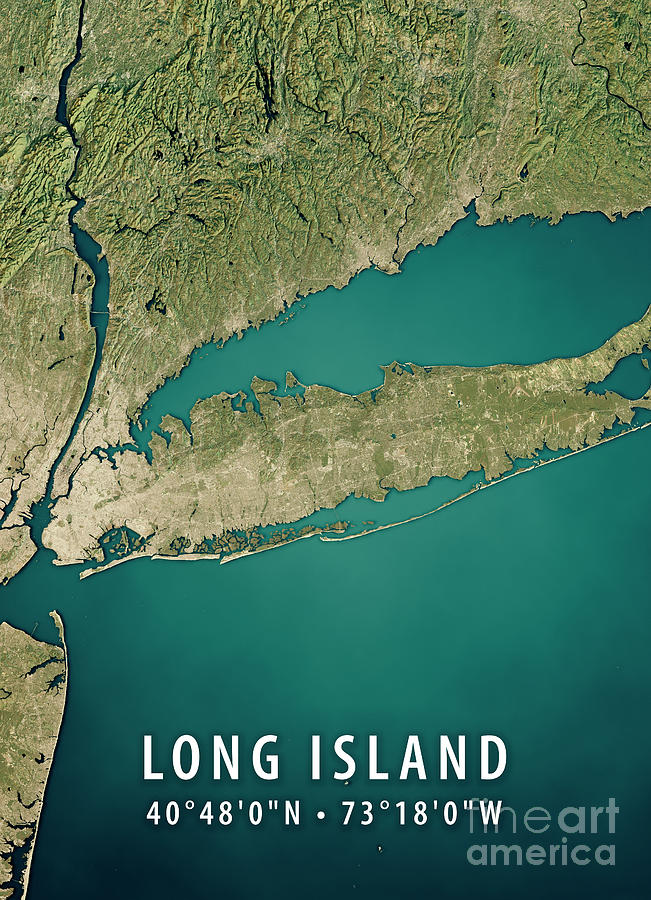 New York City Digital Art - New York Long Island 3D Render Satellite View Topographic Map #1 by Frank Ramspott